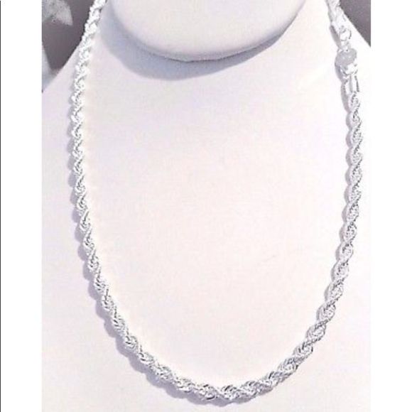 Real Solid 925 Sterling Silver 4MM Rope Chain 26”